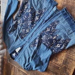 NWT - Long embroidered Jean Jacket